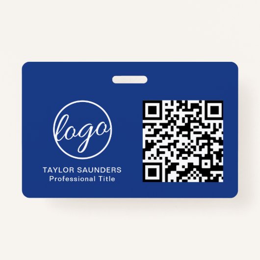 Badge Code QR bleu simple ID employé (Devant)