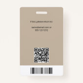 Badge Code QR circulaire de l'employé Beige (Dos)