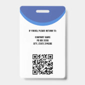Badge Code QR de la carte d'identité avec photo bleue de (Arrière)