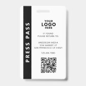 Badge Code QR de la carte d'identité de média profession (Arrière)