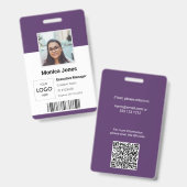 Badge Code QR de la carte d'identité photo de l'employé  (Avant & arrière)