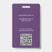 Badge Code QR de la carte d'identité photo de l'employé  (Arrière)