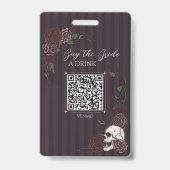 Badge Code QR de la Mariée Buveuse de Bourgogne Profond (Avant)
