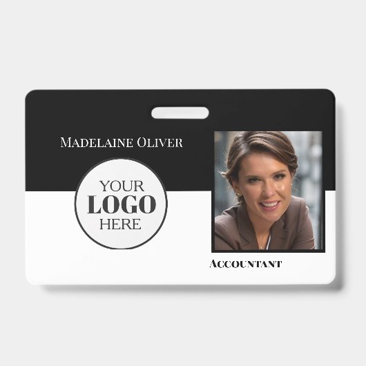Badge Code QR de l'employé Code noir blanc logo photo (Avant)