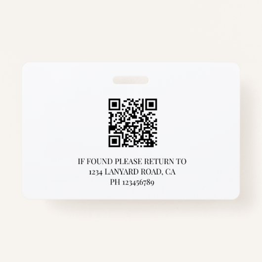 Badge Code QR de l'employé Code noir blanc logo photo (Dos)