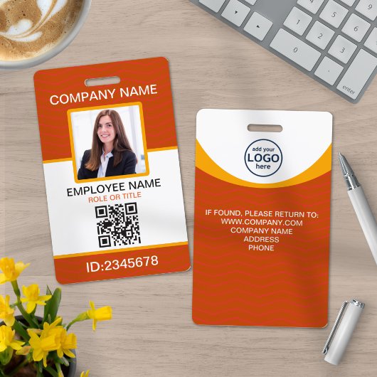 Badge Code QR de l'employé de l'entreprise Orange Jaune 