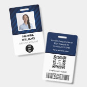 Badge Code QR de l'employé du Motif bleu Code à barres B (Avant & arrière)