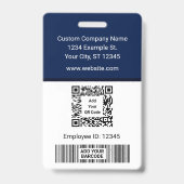 Badge Code QR de l'employé du Motif bleu Code à barres B (Arrière)