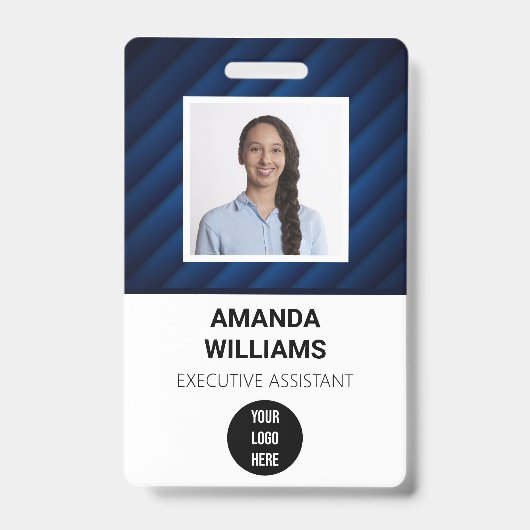 Badge Code QR de l'employé du Motif bleu Code à barres B (Avant)