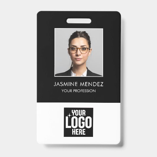 Badge Code QR de l'employé Logo Carré Photo ID (Avant)