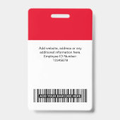 Badge Code Qr de l'employé rouge, Code barre, Logo, Nom (Arrière)