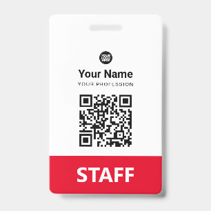 Badge Code QR de l'employé rouge, Code-barres, Logo, Nom