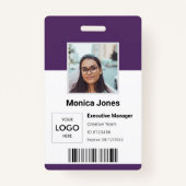 Badge Code QR de l'ID photo de l'employé Violet (Devant)