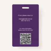 Badge Code QR de l'ID photo de l'employé Violet (Dos)