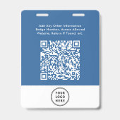 Badge Code QR de logo d'entreprise bleu Carte d'identité (Arrière)