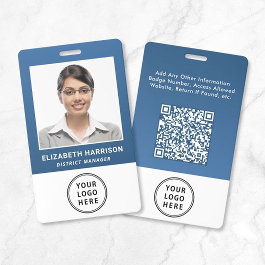 Badge Code QR de logo d'entreprise bleu Carte d'identité