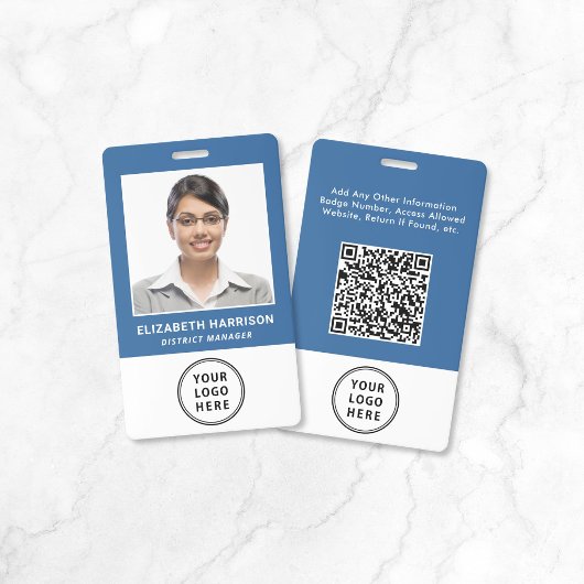 Badge Code QR de logo d'entreprise bleu Carte d'identité