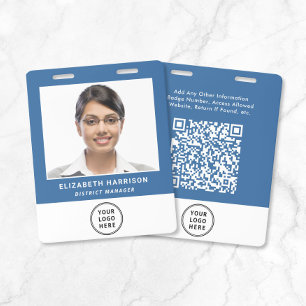 Badge Code QR de logo d'entreprise bleu Carte d'identité