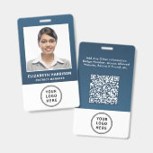 Badge Code QR de logo d'entreprise bleu Carte d'identité (Avant & arrière)