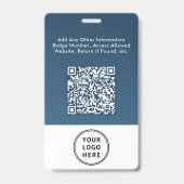 Badge Code QR de logo d'entreprise bleu Carte d'identité (Arrière)