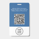 Badge Code QR de logo d'entreprise bleu Carte d'identité (Arrière)