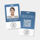 Badge Code QR de logo d'entreprise bleu Carte d'identité (Avant & arrière)