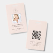 Badge Code QR de logo d'entreprise employé rose moderne  (Avant & arrière)