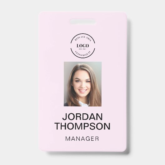 Badge Code QR de logo d'entreprise rose simple Photo de (Avant)