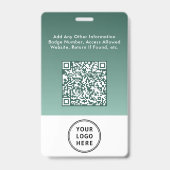 Badge Code QR de logo d'entreprise vert Carte d'identité (Arrière)