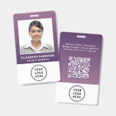 Badge Code QR de logo d'entreprise violet Carte d'identi (Avant & arrière)