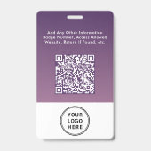 Badge Code QR de logo d'entreprise violet Carte d'identi (Arrière)
