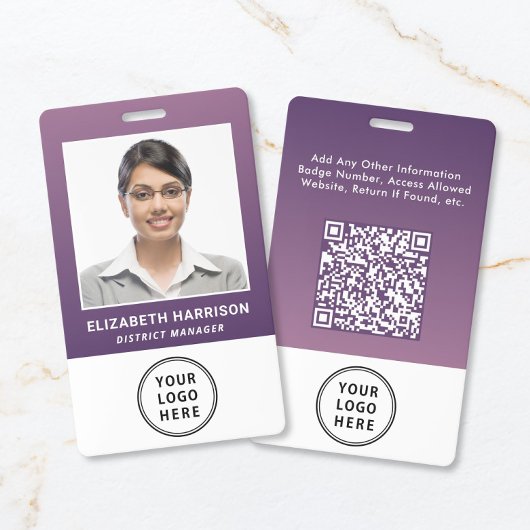 Badge Code QR de logo d'entreprise violet Carte d'identi