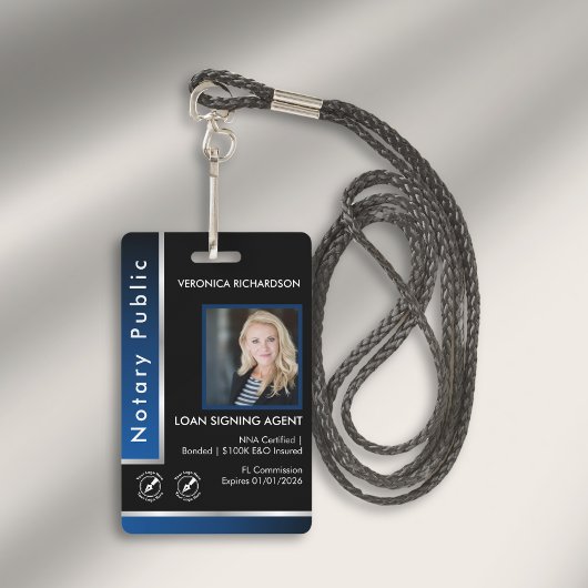 Badge Code QR de notaire argent bleu élégant Photo I.D.