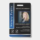 Badge Code QR de notaire argent bleu élégant Photo I.D. (Avant)