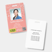 Badge Code QR de Photo ID avec paillettes rose corail (Avant & arrière)