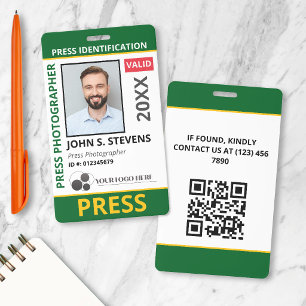 Badge Code QR de presse et logo de photo vert jaune