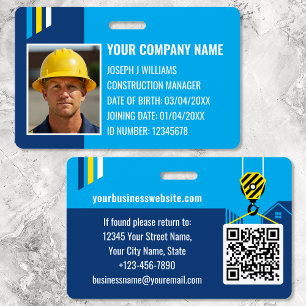 Badge Code QR de travail d'identification de constructio
