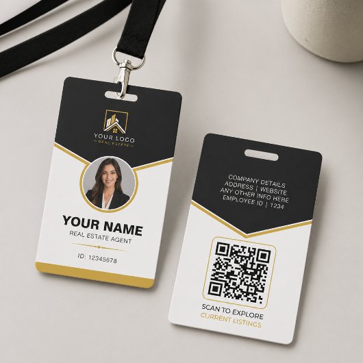Badge Code QR d'identification de luxe en or noir pour l