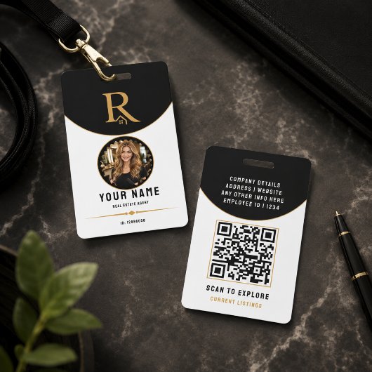 Badge Code QR d'identification de luxe en or noir pour l