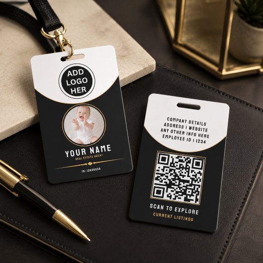 Badge Code QR d'identité de luxe en or noir pour l'immob