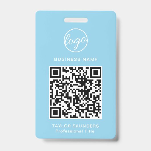 Badge Code QR d'identité d'employé bleu clair simple (Avant)