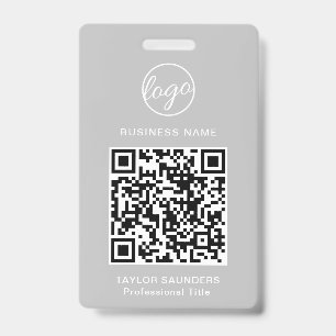Badge Code QR d'identité d'employé gris clair simple