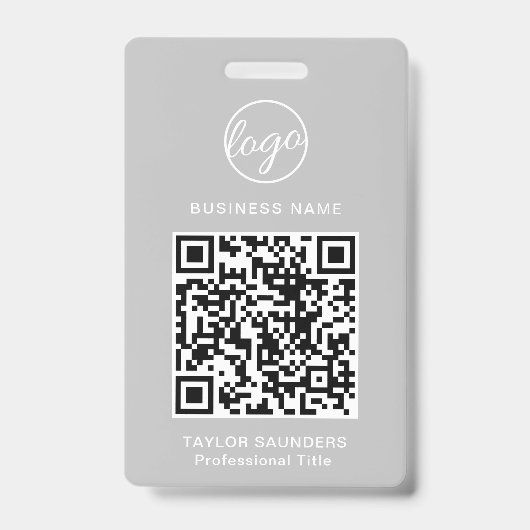 Badge Code QR d'identité d'employé gris clair simple (Avant)