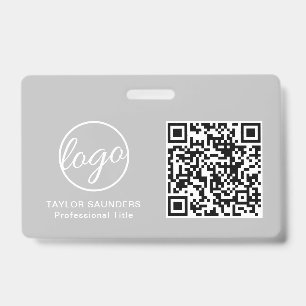 Badge Code QR d'identité d'employé gris clair simple