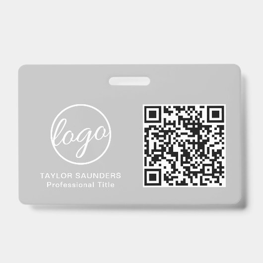 Badge Code QR d'identité d'employé gris clair simple (Avant)