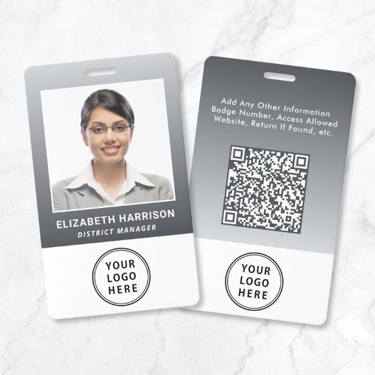 Badge Code QR du logo de l'entreprise Gris Carte d'ident