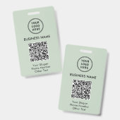 Badge Code QR du logo de l'entreprise Vert Sauge (Avant & arrière)
