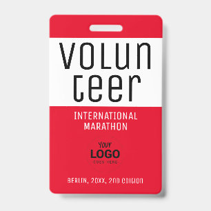 Badge Code QR du logo d'identification de bénévole rouge