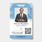 Badge Code QR du logo Église ID Ciel Bleu Nuages Blancs (Avant)