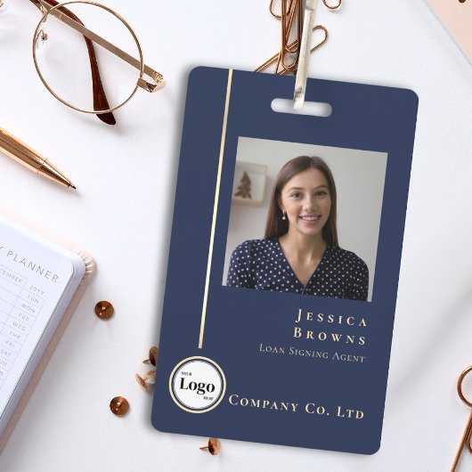 Badge Code QR du logo photo or Navy moderne professionne